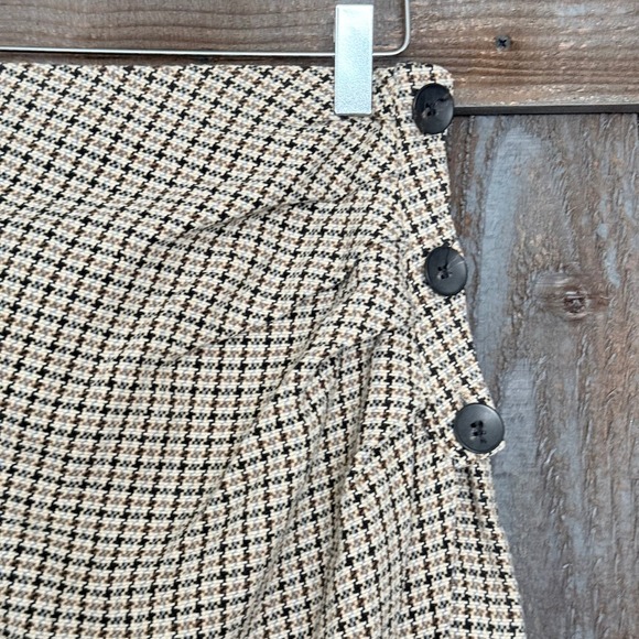 Zara Houndstooth Side Button Midi Skirt Brown Black Plaid Womens Medium - Picture 2 of 11